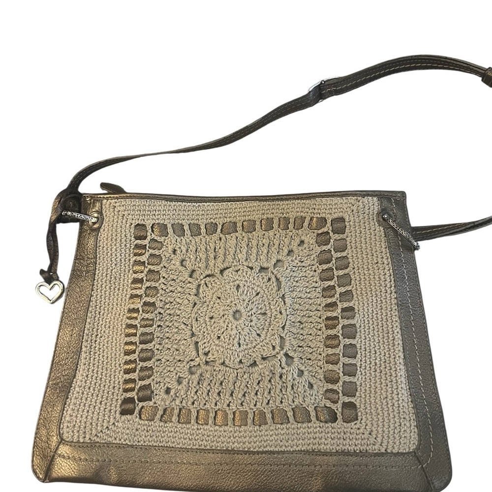 Brighton‎ Metallic Pewter Leather Hand Crocheted Crossbody Bag A552275
